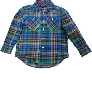 Boys Sport Shirt Chaps 5 Blue Flannel Plaid Long Sleeve Button Up 1 Pocket